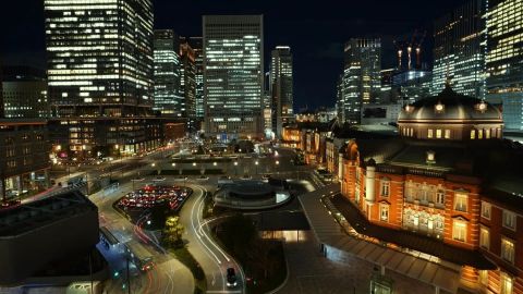 Urban Neon Night: Blue-Orange Cityscape